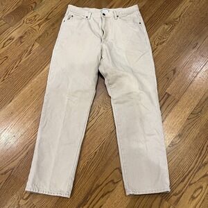 LL Bean Jeans Flannel Lined Mens 34x30 Classic Fit Cream Ivory Denim